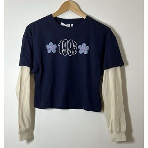 Daisy Street Women's Size XS Double Layer Blue T-Shirt Top Floral 1992